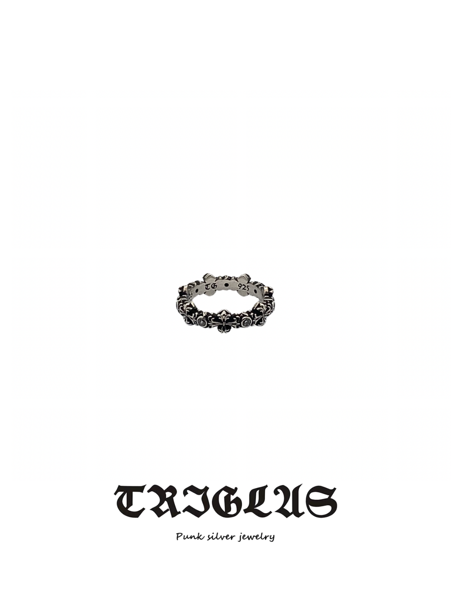 트리글러스(TRIGLUS) 플뢰르드리스 크로스 지르코니아 밴드 링