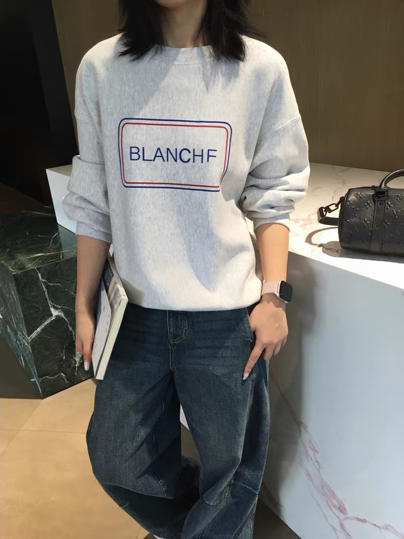 블랑쉬 BLANCHE 로고 프린트 오버핏 크루넥 스웨트셔츠