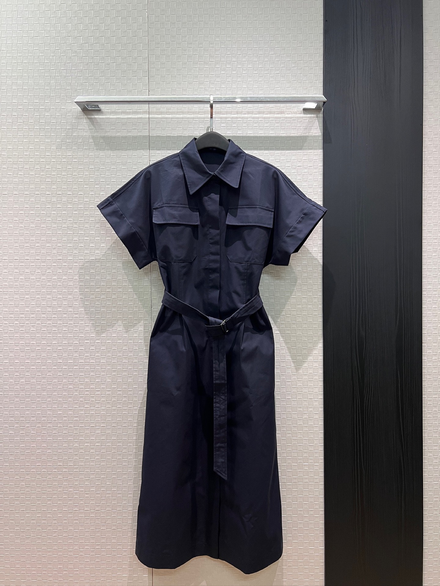 브랜드 식별 불가 네이비 유틸리티 벨티드 셔츠 미디 드레스