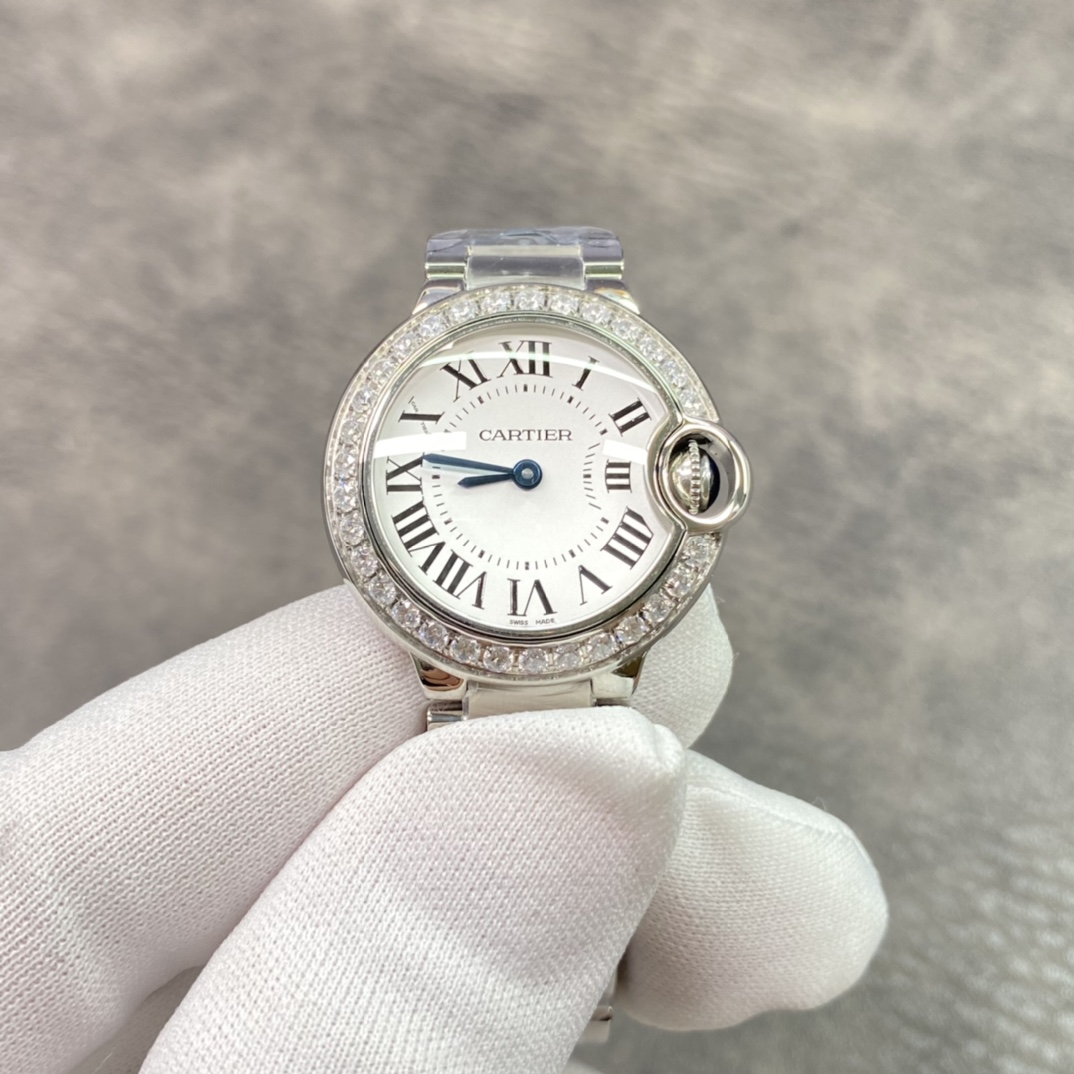 까르띠에 발롱 블루 드 까르띠에 28mm 다이아몬드 베젤 스틸 브레이슬릿 (W4BB0015)