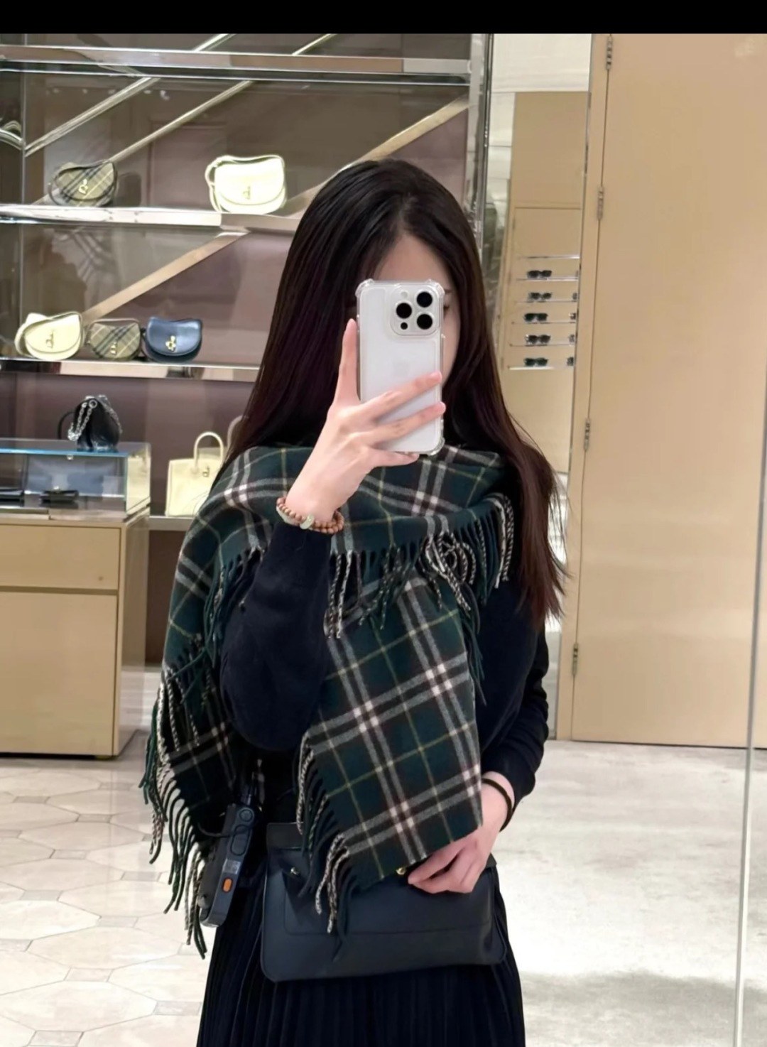 버버리 체크 캐시미어 프린지 스카프