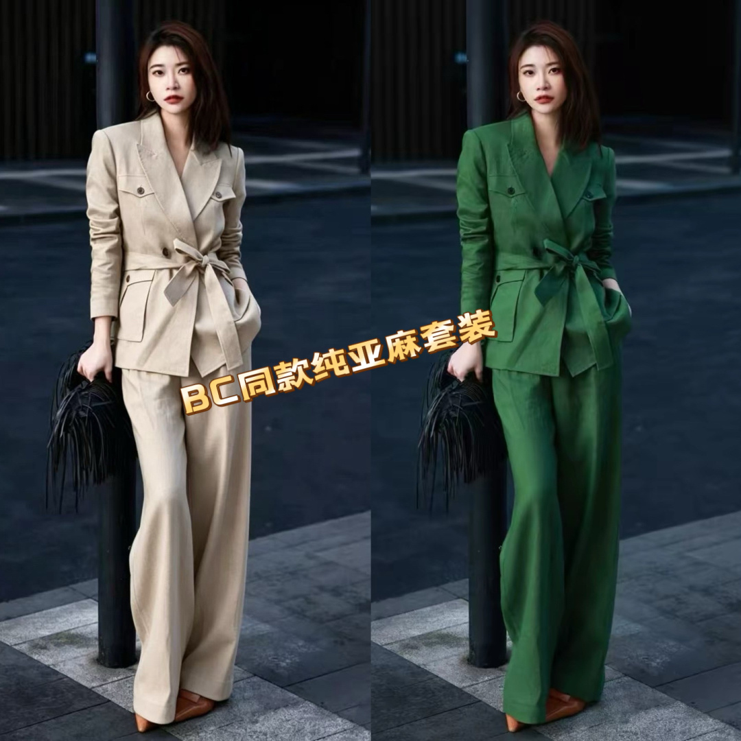 브루넬로 쿠치넬리 벨티드 사파리 재킷·와이드 팬츠 리넨 셋업