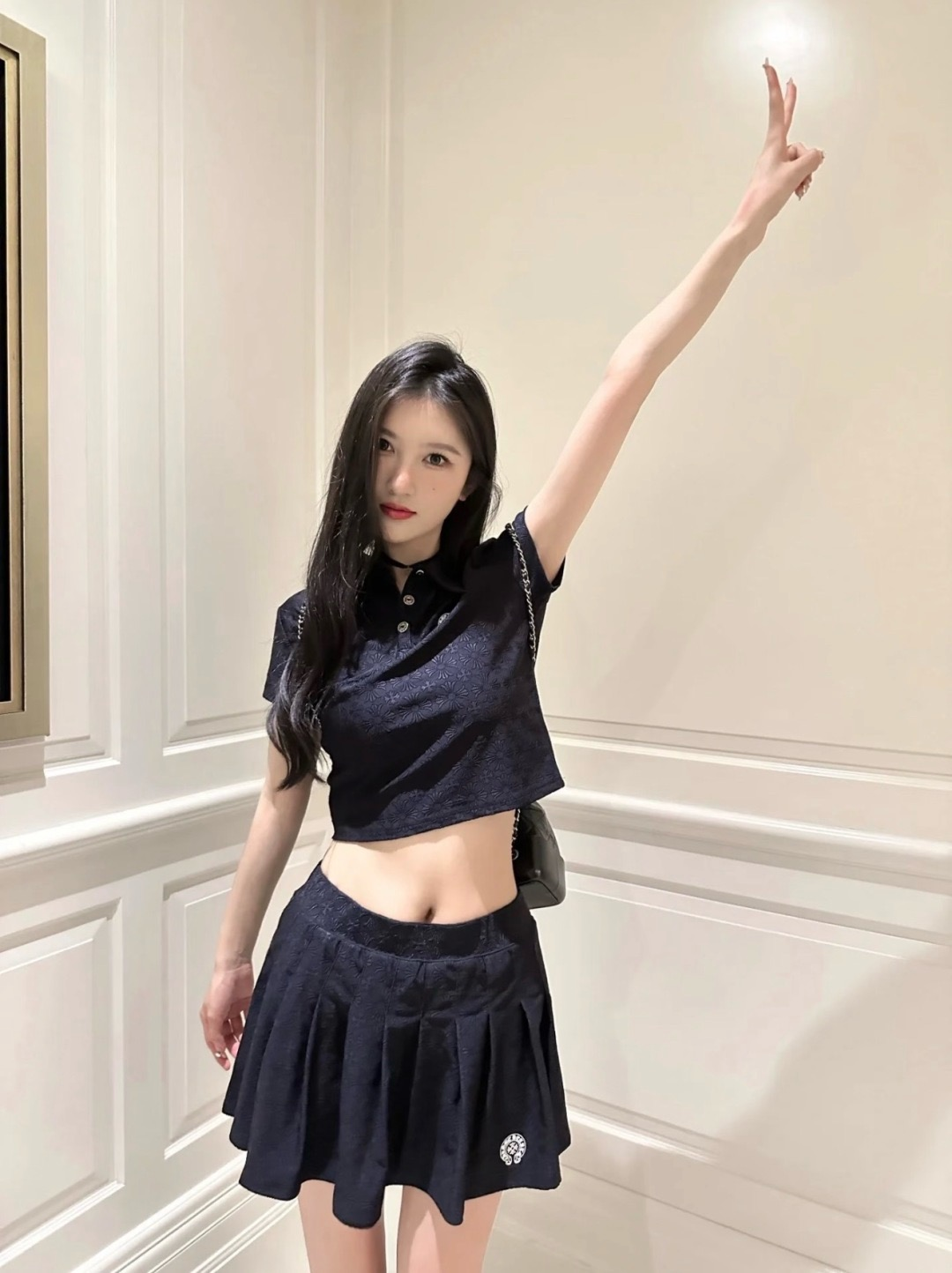 크롬하츠 올오버 크로스 모노그램 크롭 반팔 폴로 셔츠