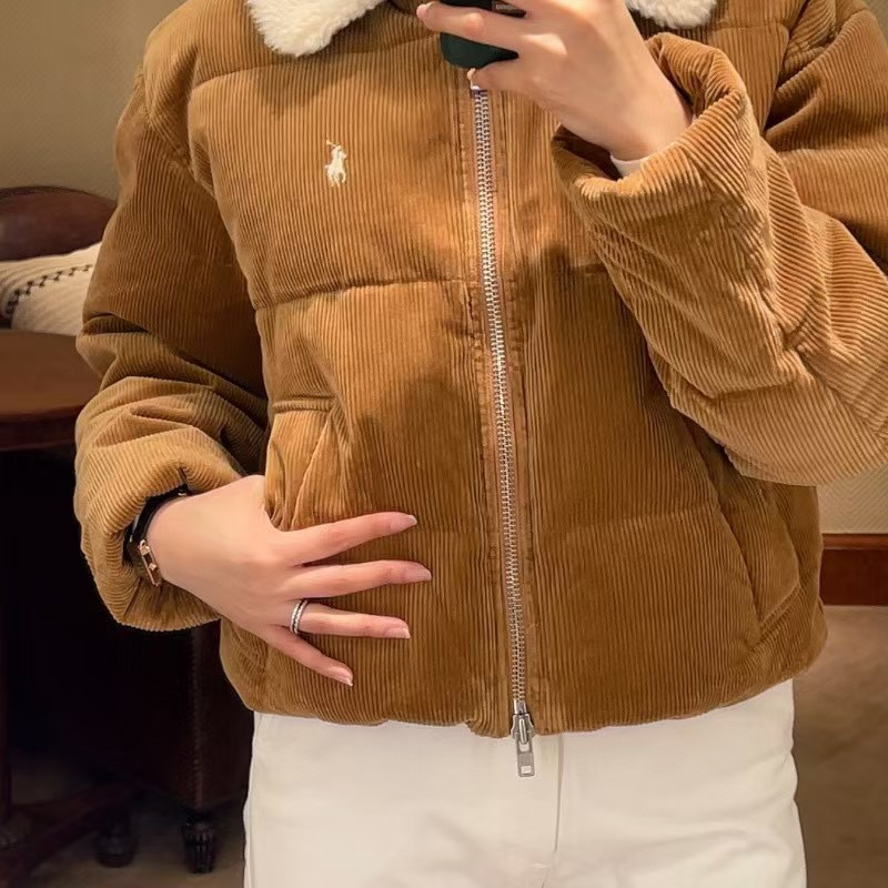 폴로 랄프 로렌 포니 로고 셰르파 칼라 코듀로이 패딩 재킷