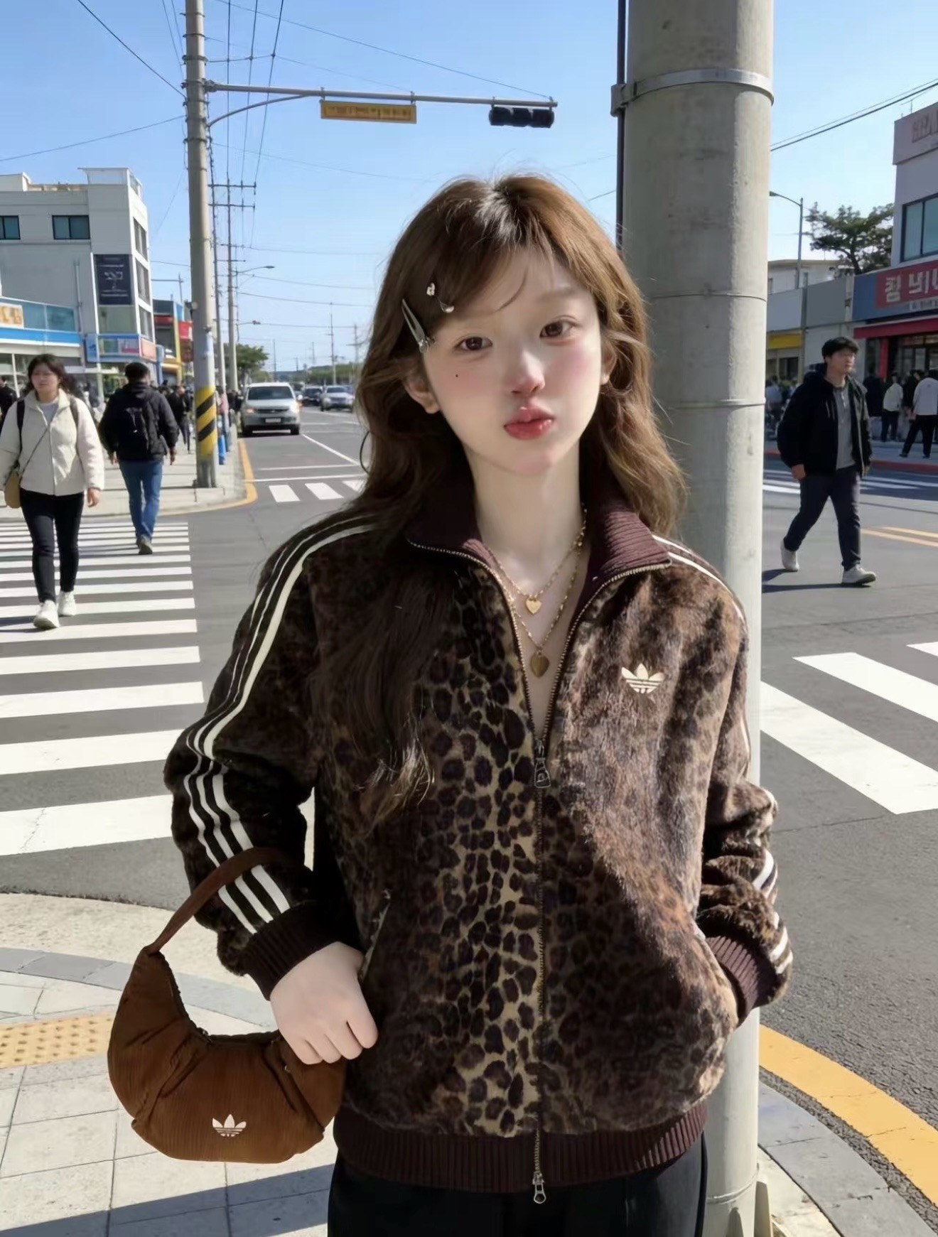 아디다스 오리지널스 레오파드 프린트 퍼 트랙 재킷