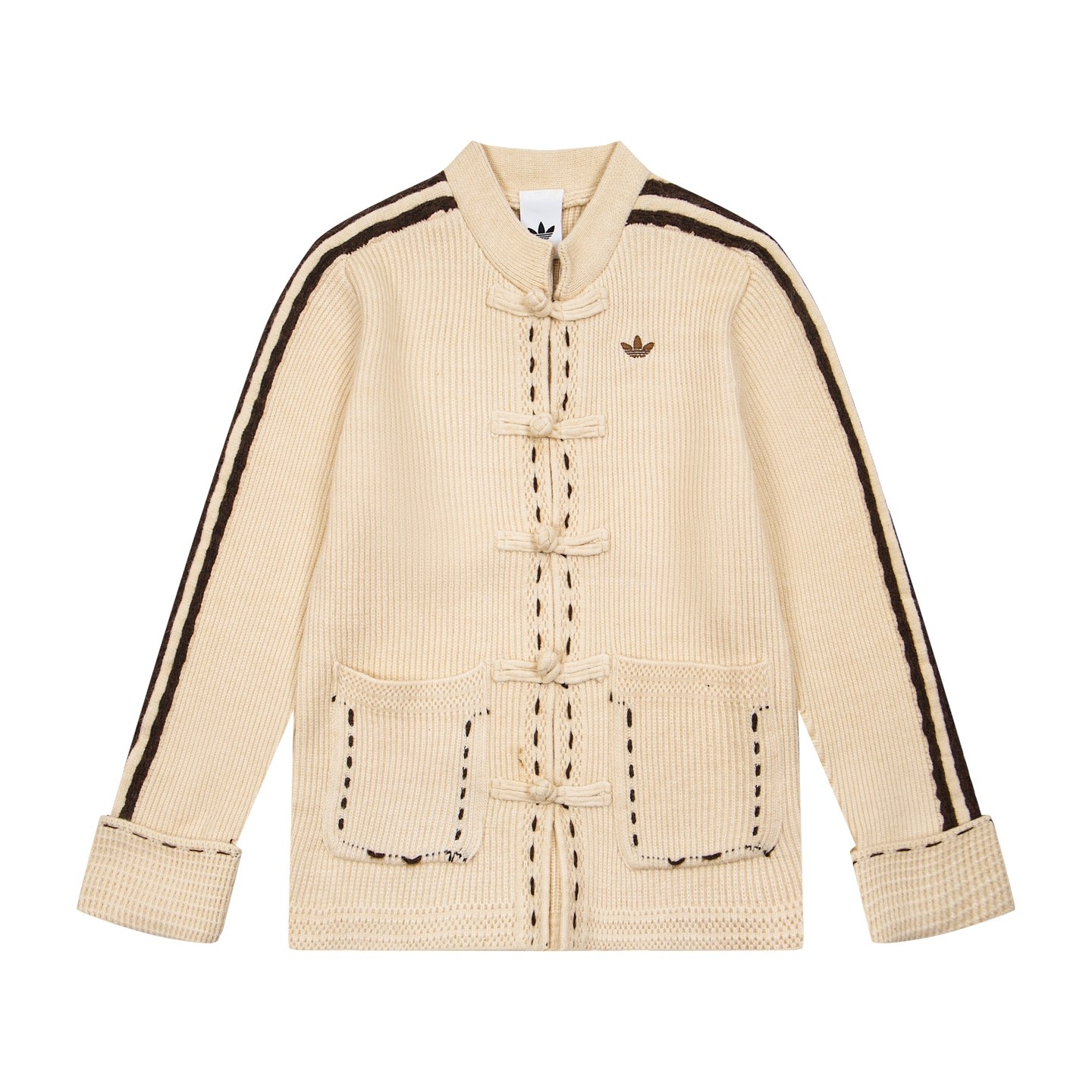 아디다스 오리지널스 트레포일 삼선 차이나 칼라 니트 토글 가디건