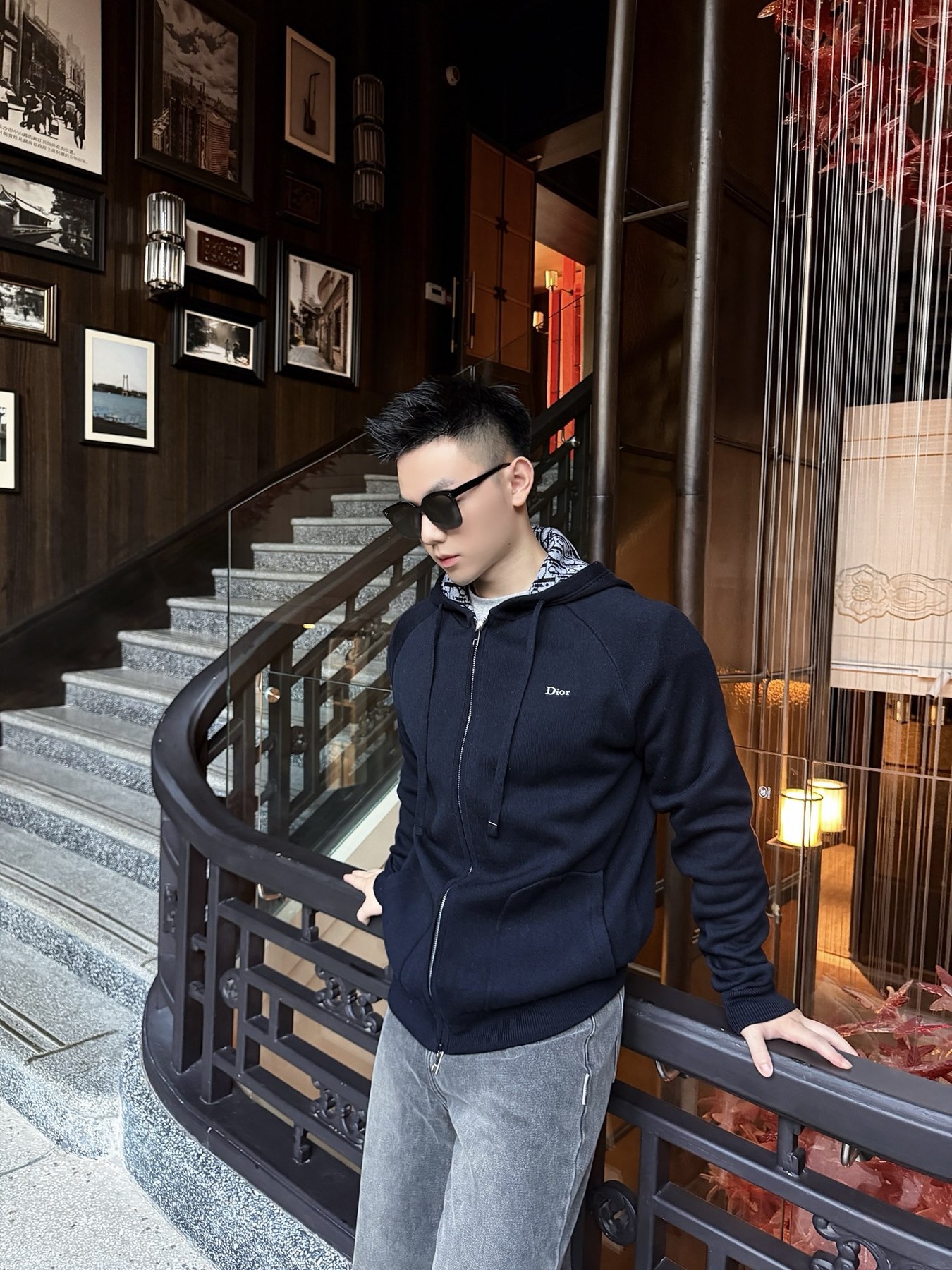 디올 오블리크 안감 로고 자수 집업 후드 재킷