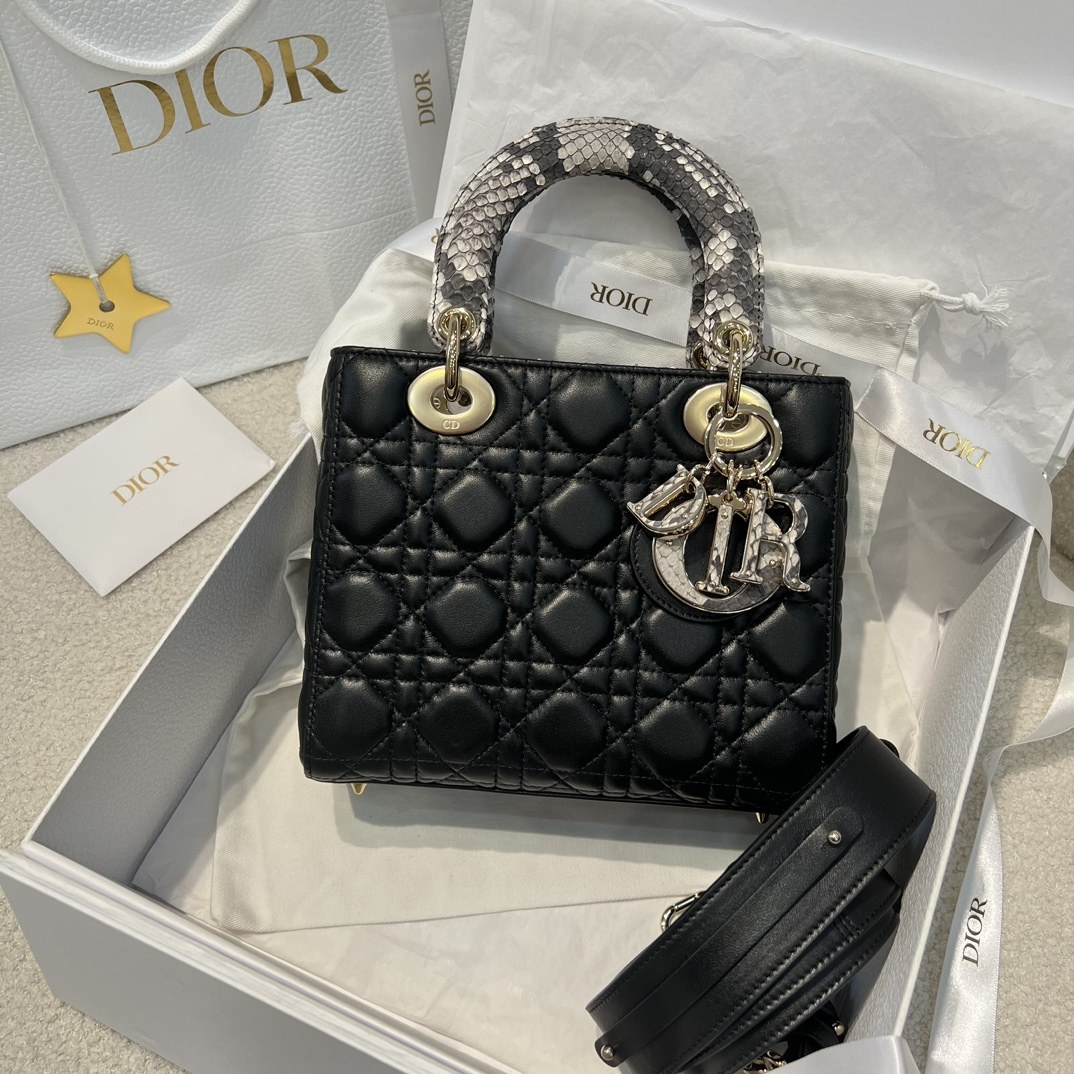 디올 레이디 디올 마이 ABCDior 블랙 까나쥬 탑핸들백