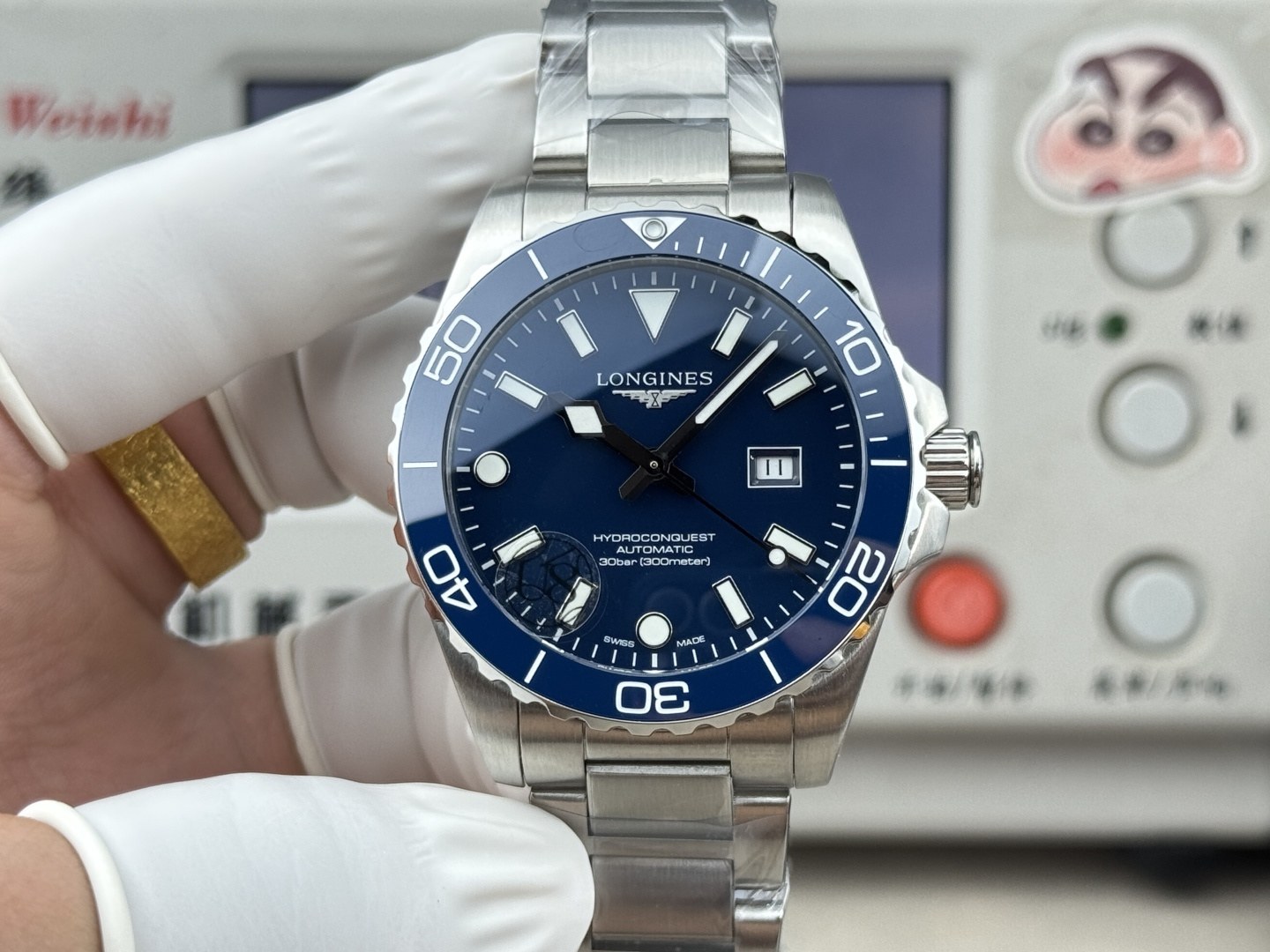 론진 하이드로콘퀘스트 오토매틱 다이버 42mm 블루 다이얼 스틸 브레이슬릿