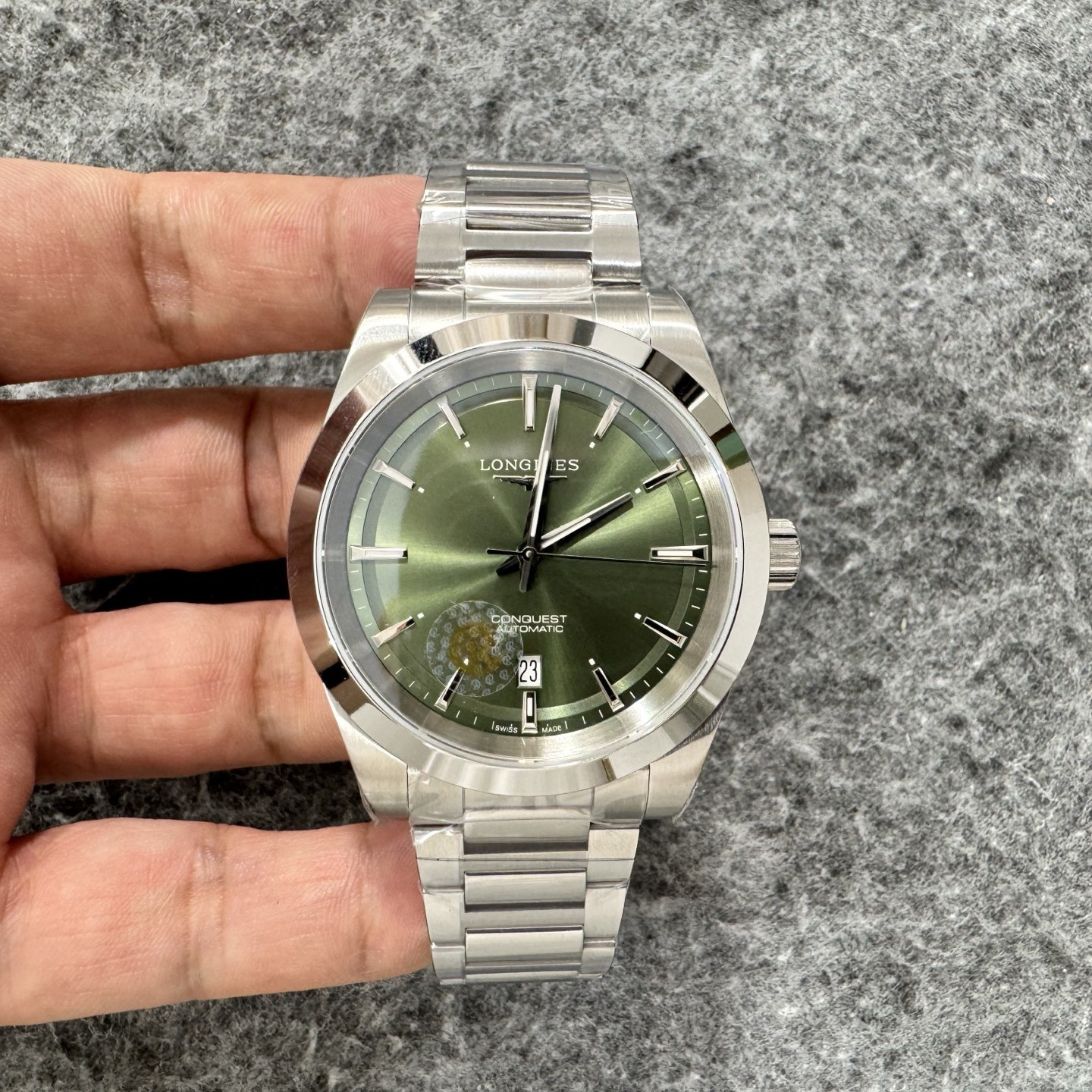 론진 콘퀘스트 오토매틱 41mm 그린 다이얼 스틸 브레이슬릿