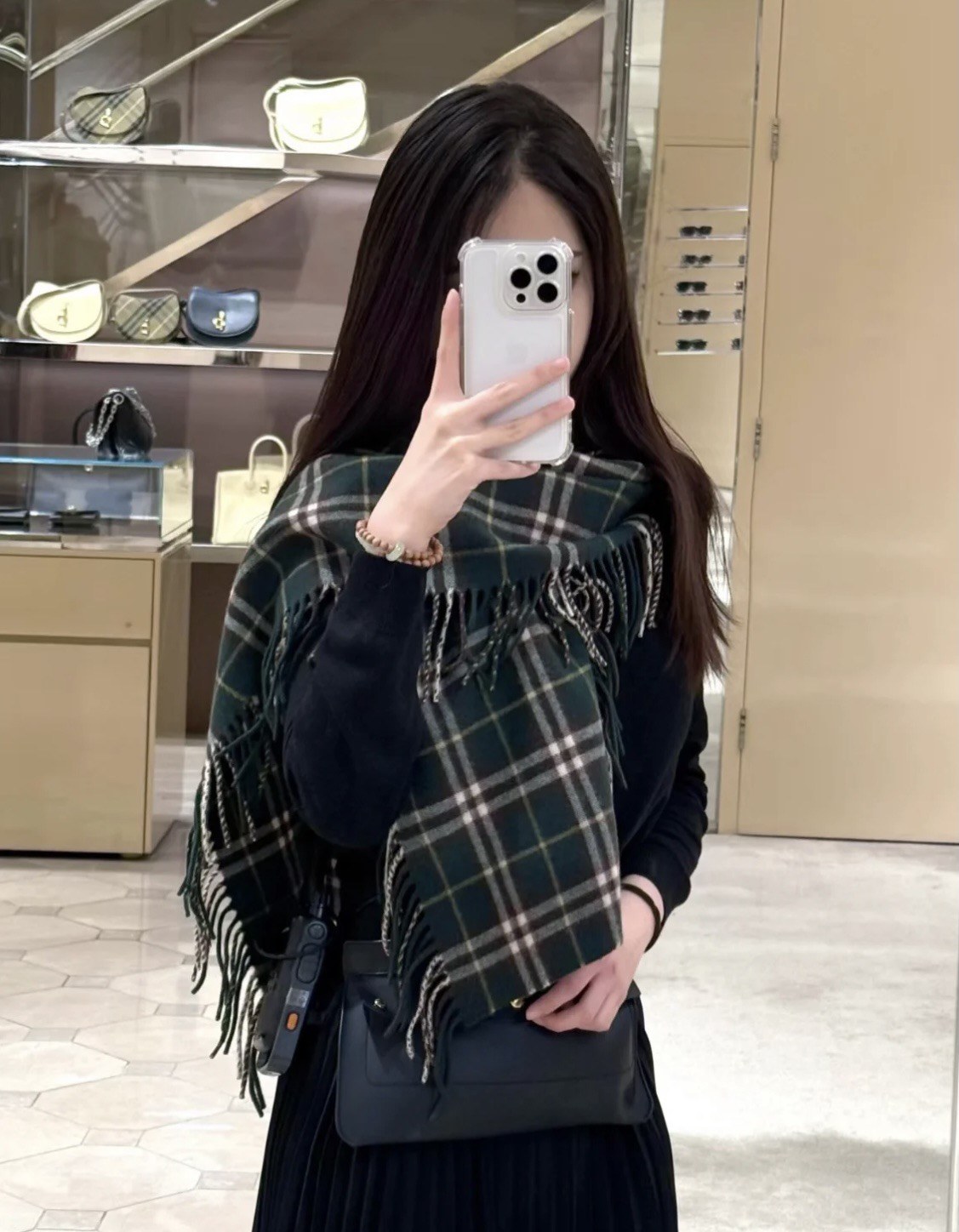 버버리 체크 캐시미어 프린지 스카프