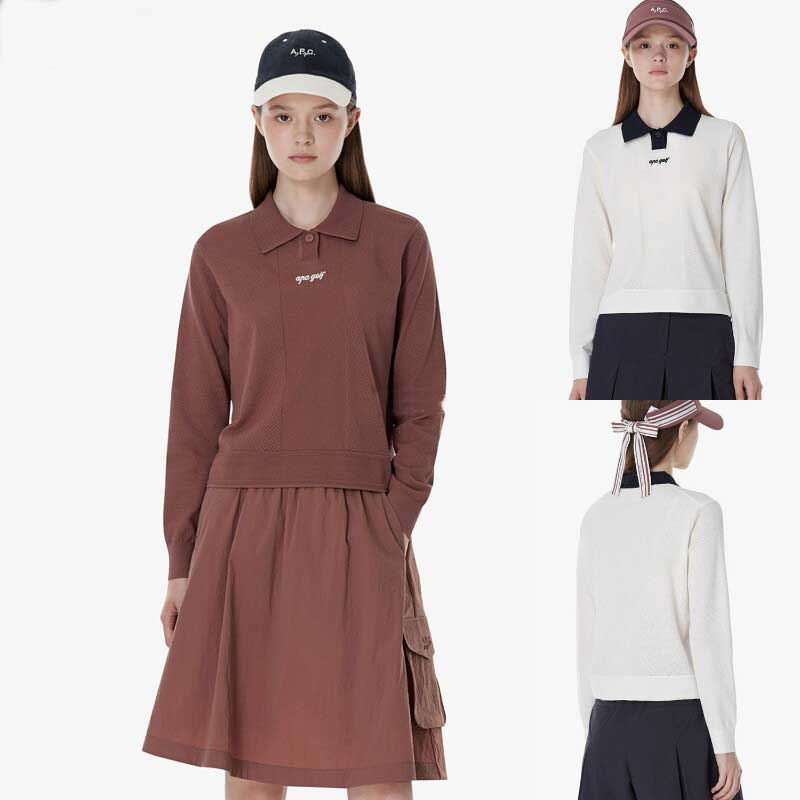 아페쎄(A.P.C.) 여성 로고 자수 긴소매 니트 폴로 셔츠