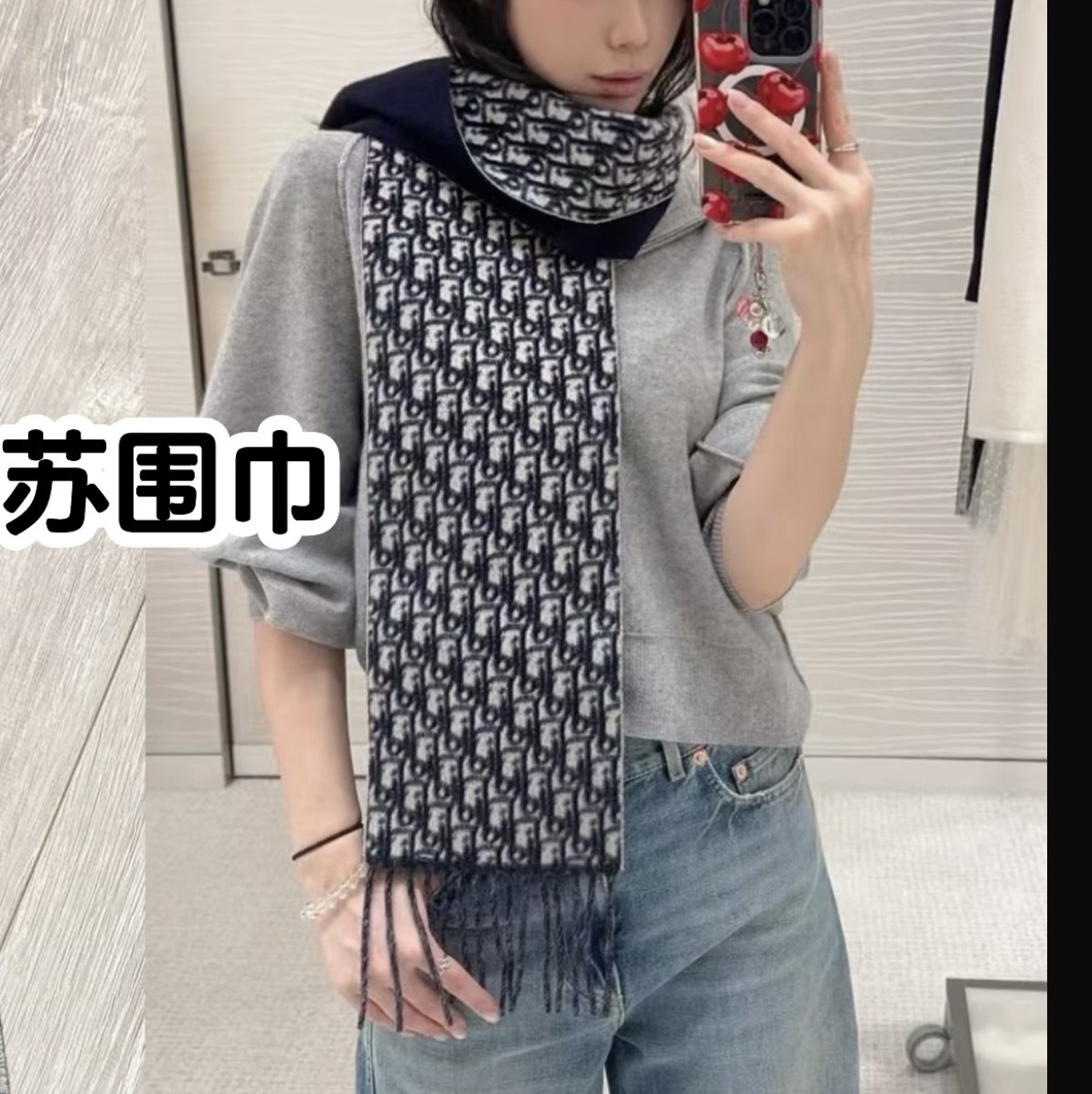 디올 오블리크 리버서블 프린지 스카프