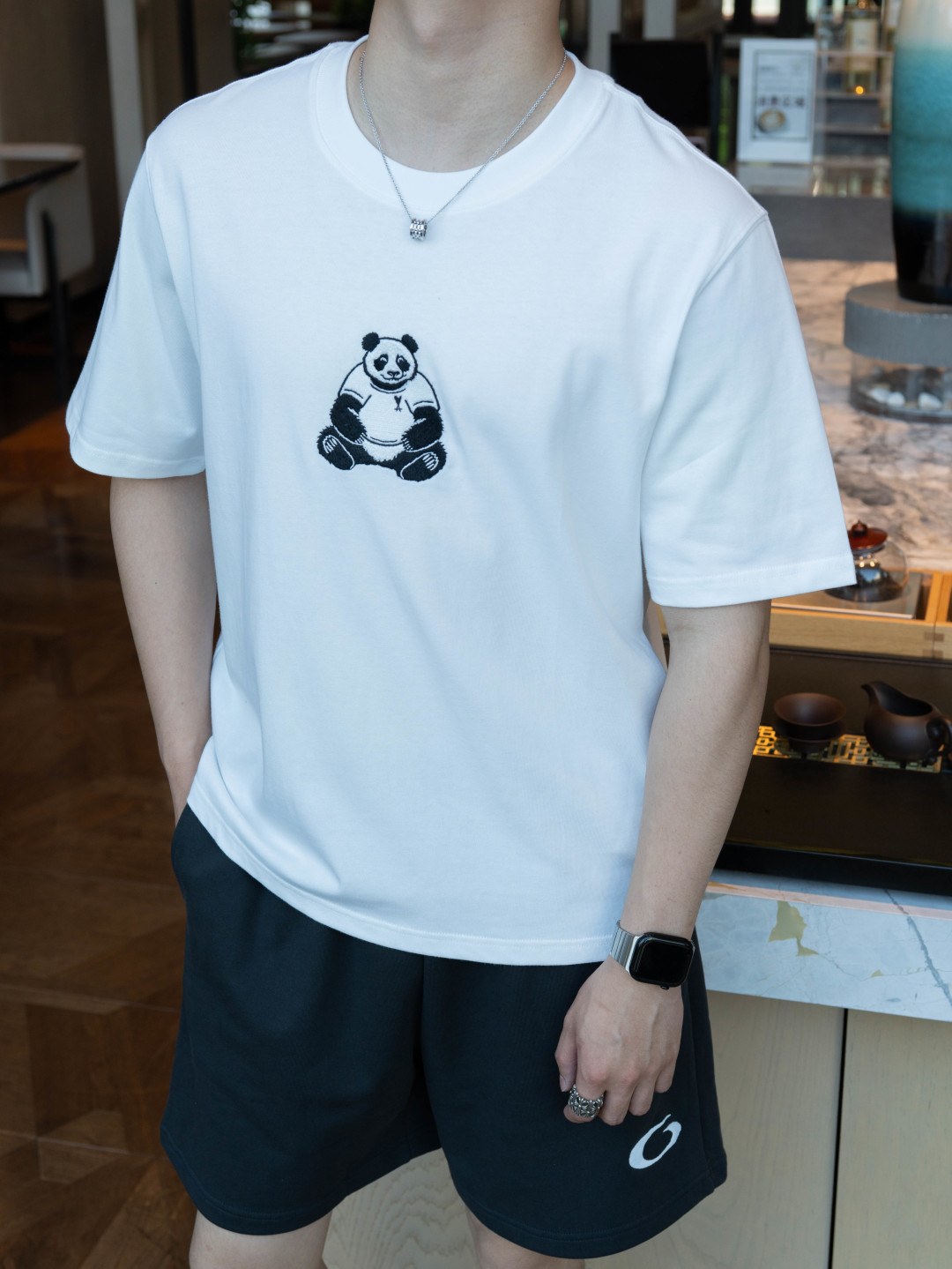 아미 파리 판다 자수 크루넥 반팔 티셔츠