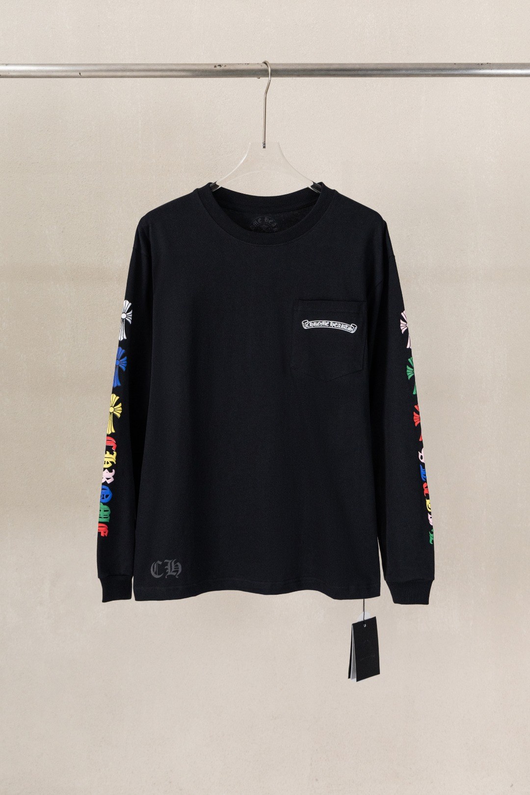 크롬하츠 멀티컬러 크로스 포켓 롱슬리브 티셔츠