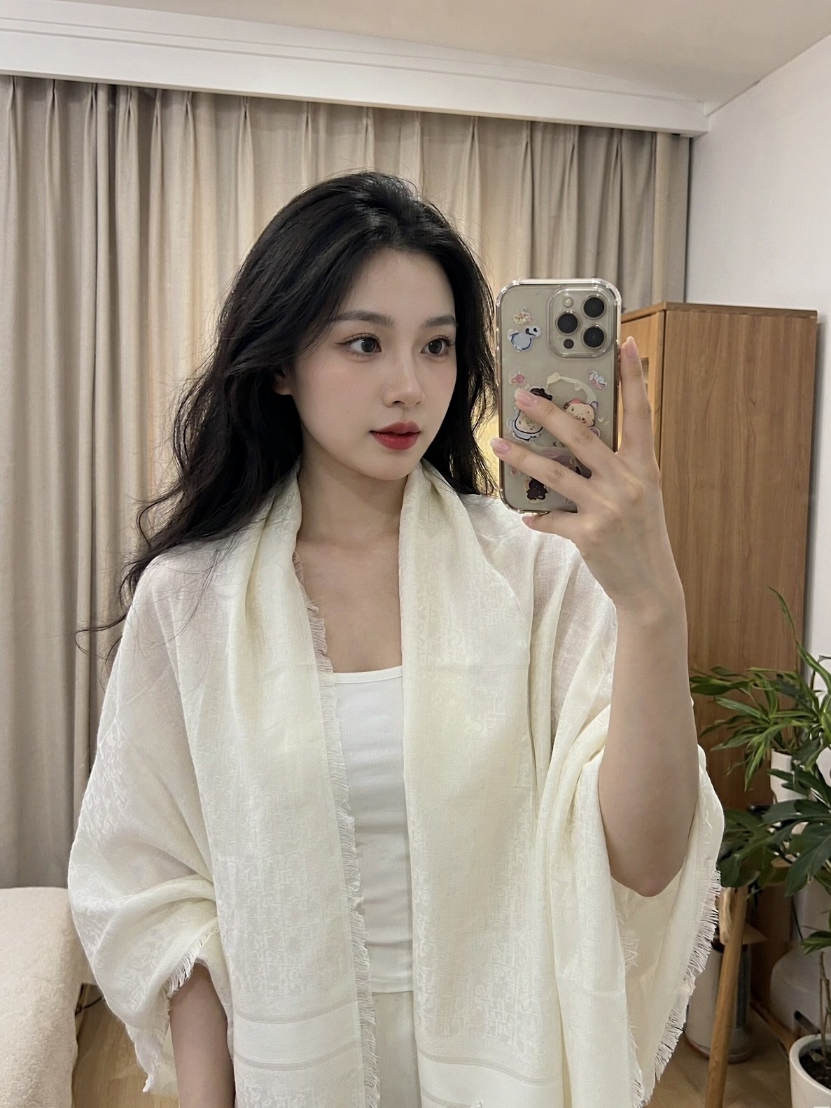 디올 디올 오블리크 로고 자카드 프린지 스퀘어 스카프 140