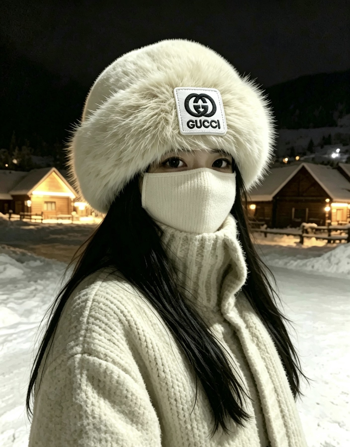 구찌 인터로킹 G 로고 퍼 버킷햇