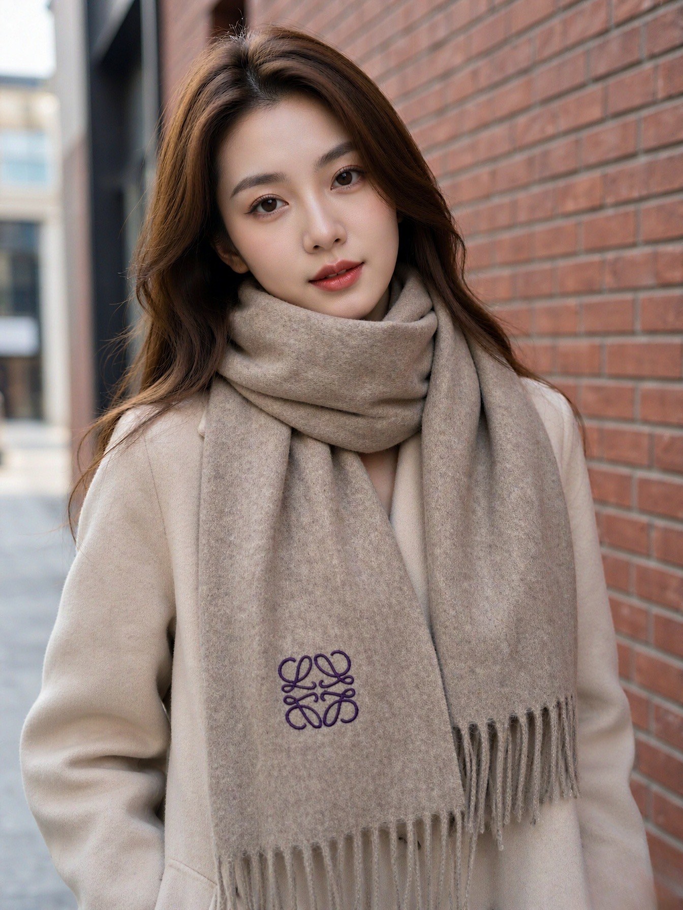 로에베 아나그램 자수 프린지 캐시미어 머플러