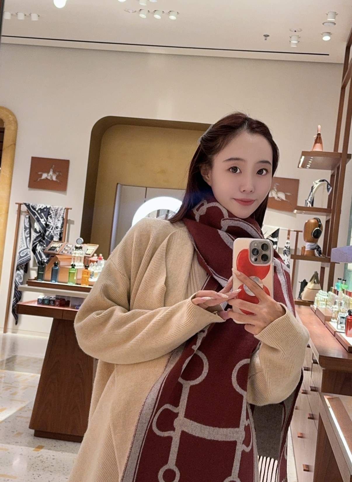 에르메스 키 모티프 자카드 캐시미어 머플러