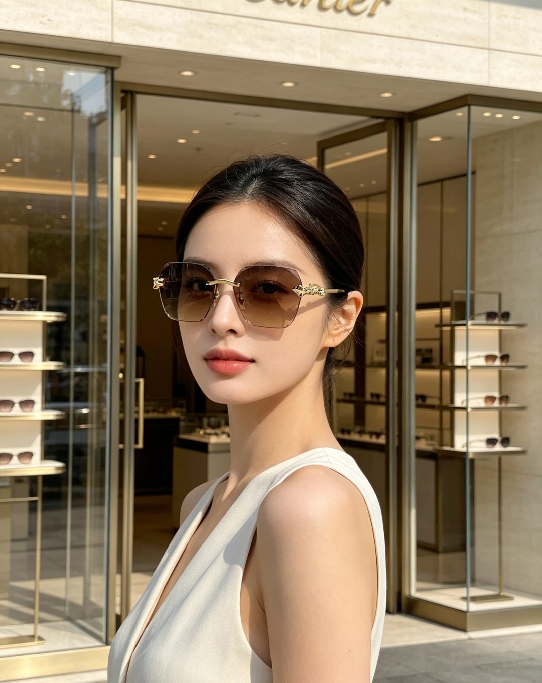 까르띠에 팬더 드 까르띠에 무테 다각형 선글라스