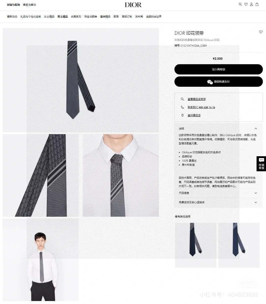 디올 Dior Oblique 프린트 타이