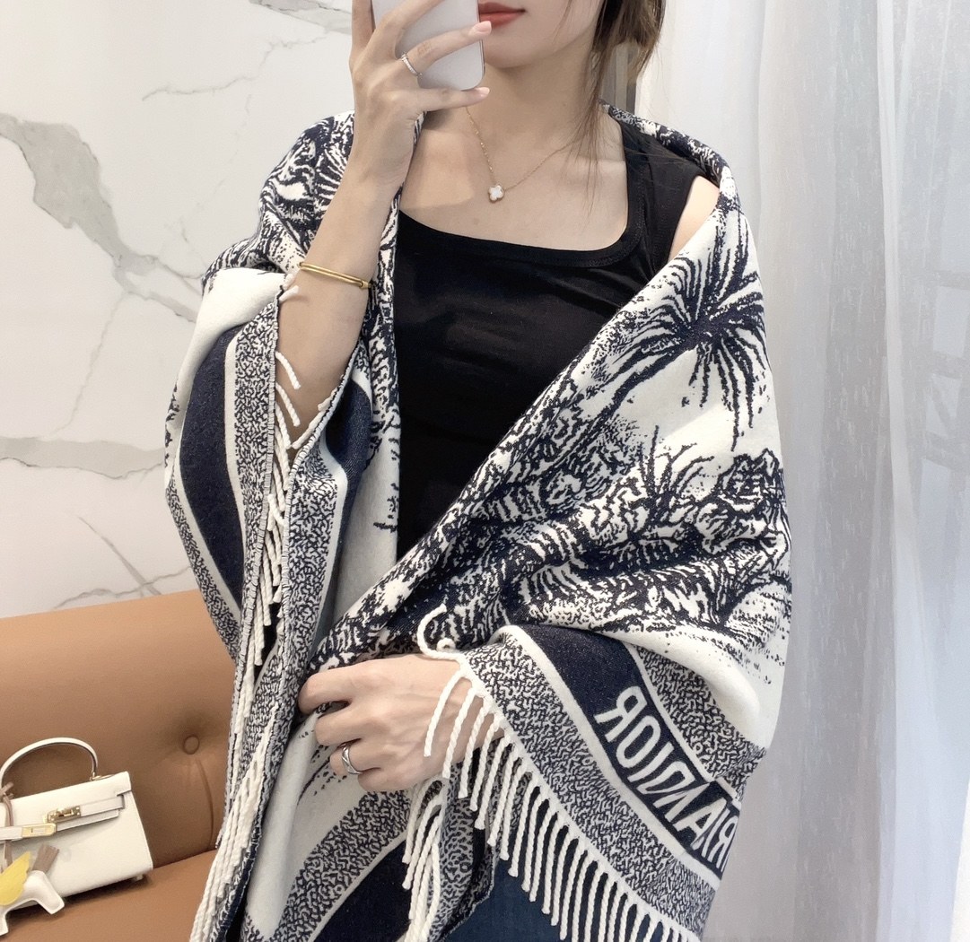 디올 팜 트리 토일 드 주이 프린지 스퀘어 숄/블랭킷