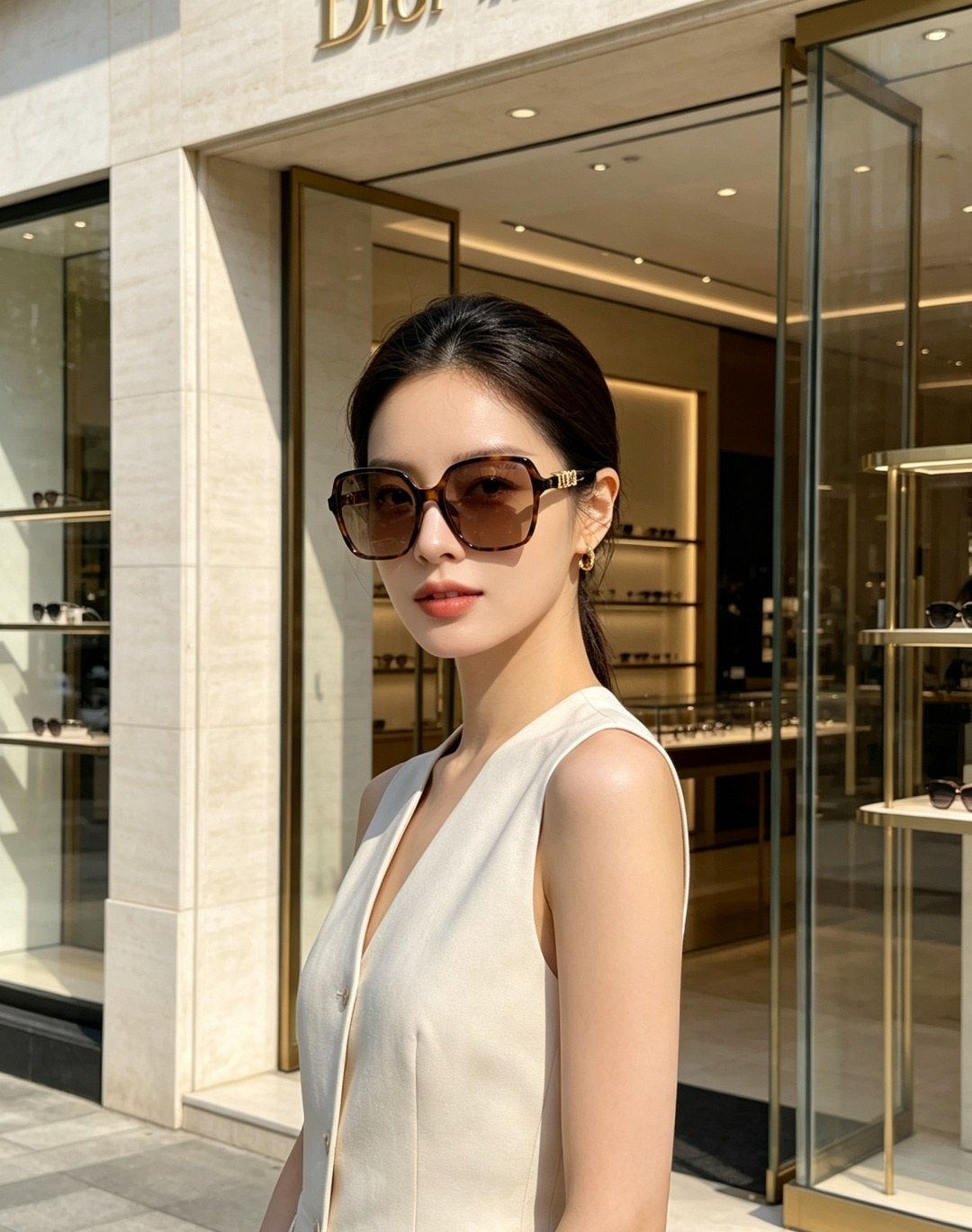 디올 크리스털 DIOR 로고 템플 오버사이즈 스퀘어 선글라스