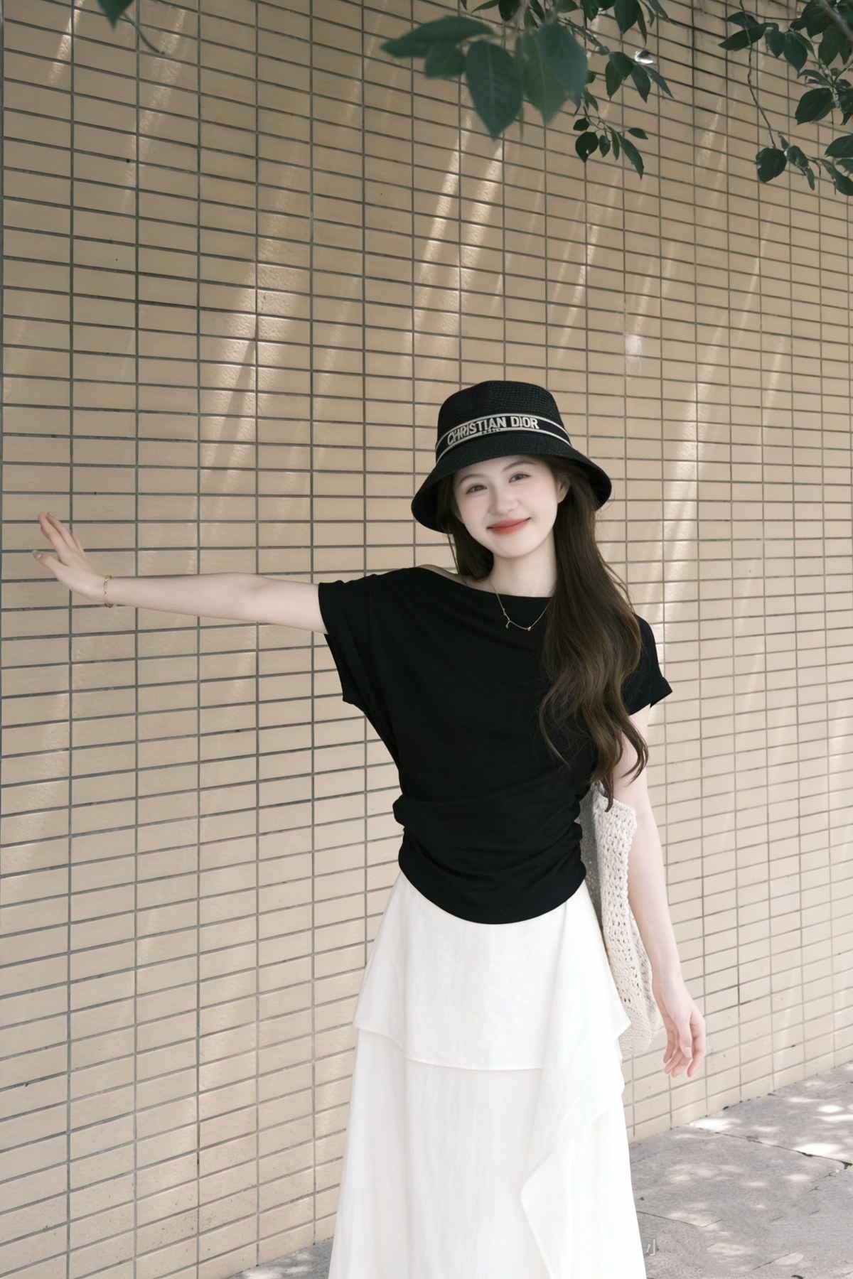 디올 크리스찬 디올 로고 밴드 스트로 버킷 햇