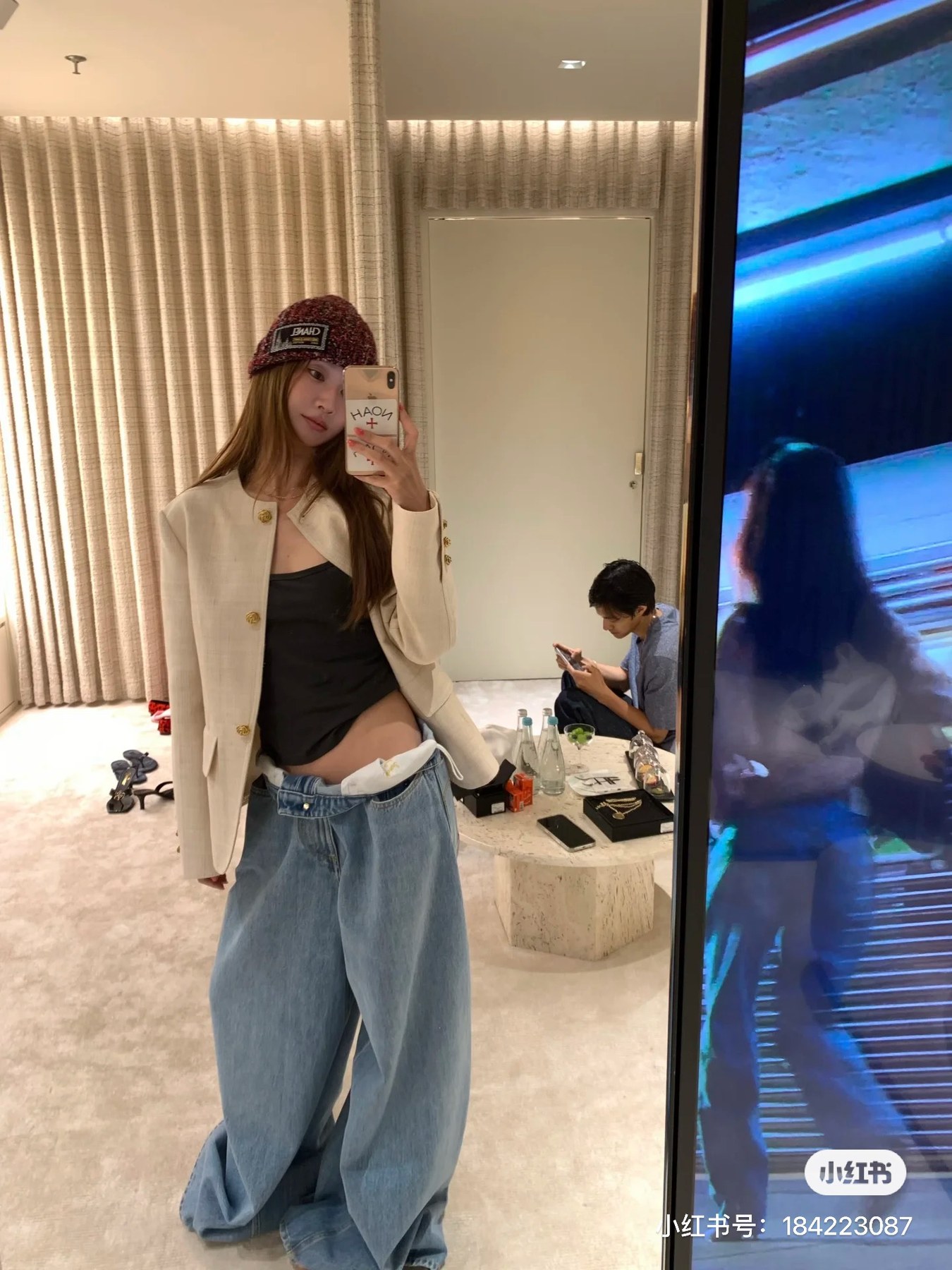 샤넬 로고 패치 니트 비니