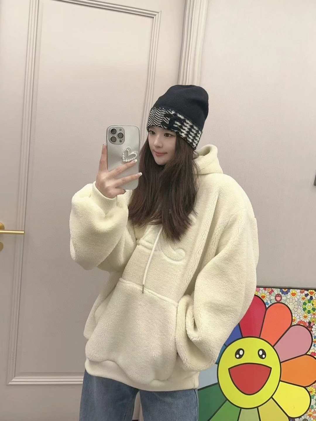 샤넬 CC 로고 자카드 커프 니트 비니