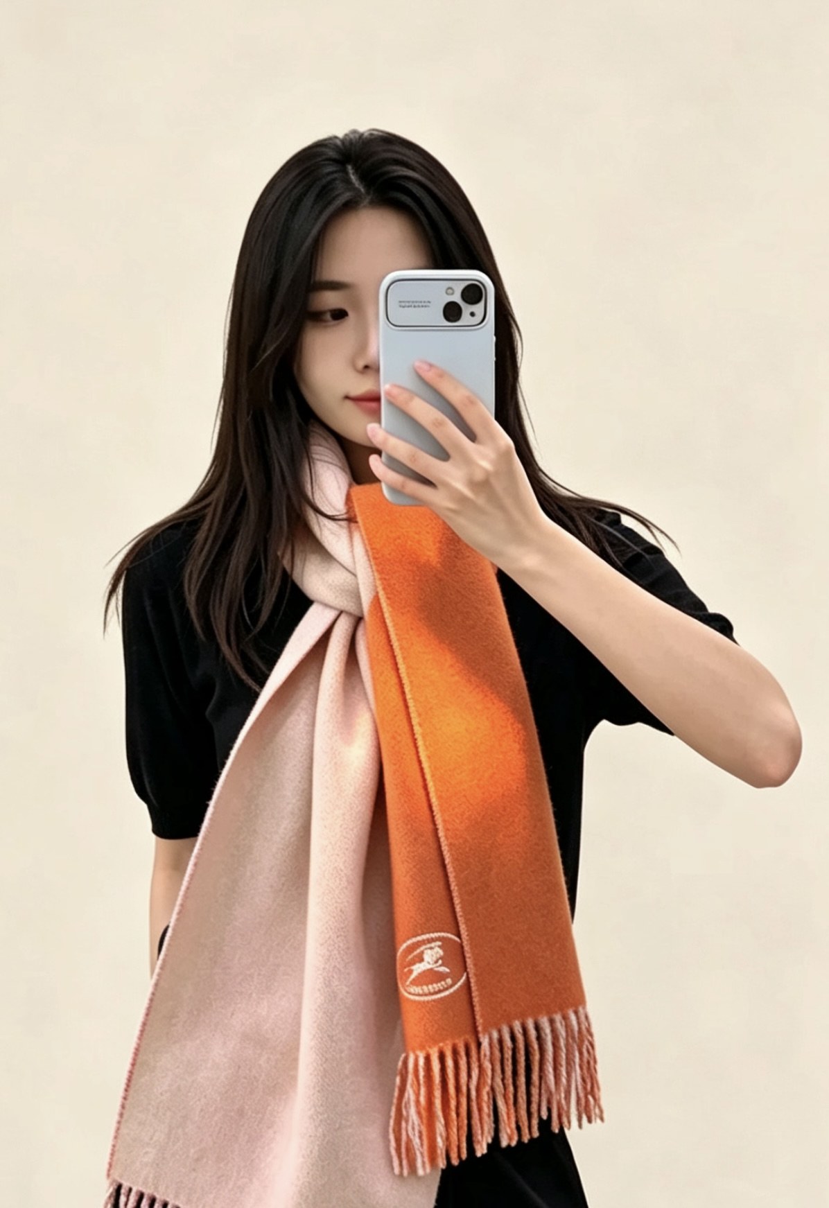 버버리 EKD(승마 기사) 자수 리버서블 프린지 스카프