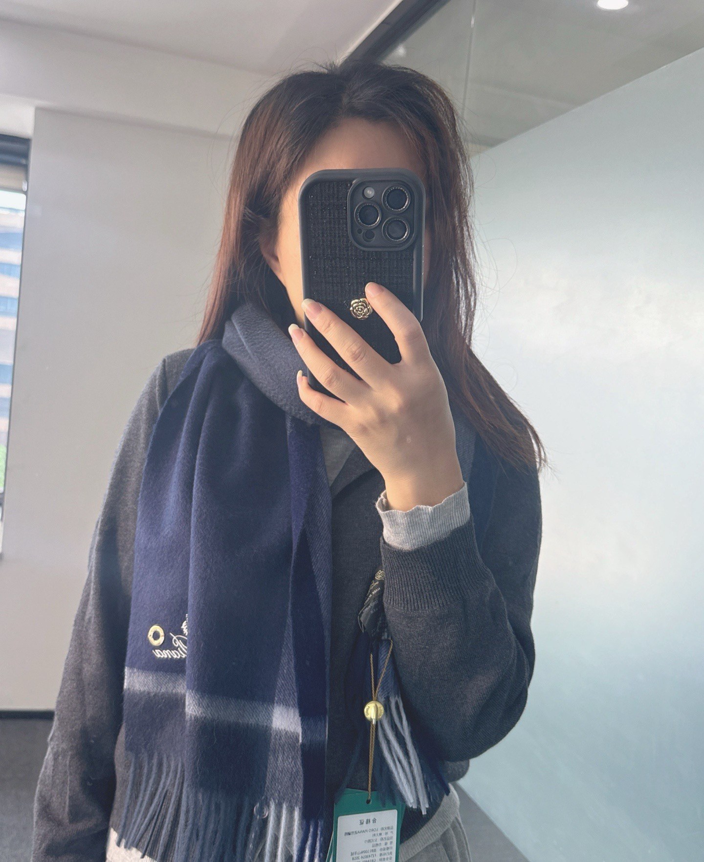 로로피아나 체크 프린지 캐시미어 스카프