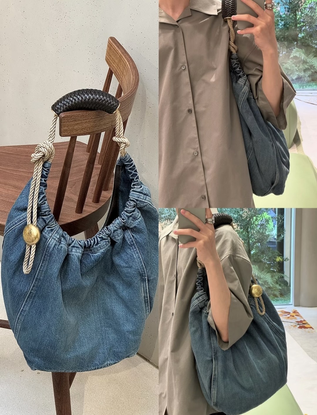 로에베 플라멩코 데님 드로스트링 숄더백